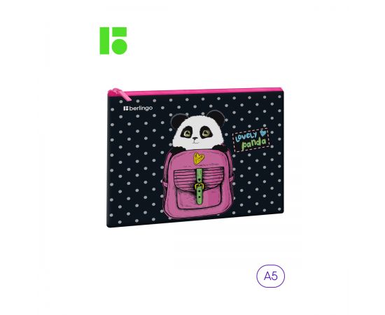 Папка 1 отделение, А5 Berlingo "Cute panda", 255*205мм, ПВХ, на молнии PVC09072