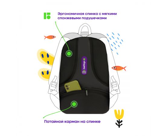 Рюкзак Berlingo inStyle "Cats pattern" 41*27*20см, 3 отделения, 2 кармана, эргономичная спинка RU09101