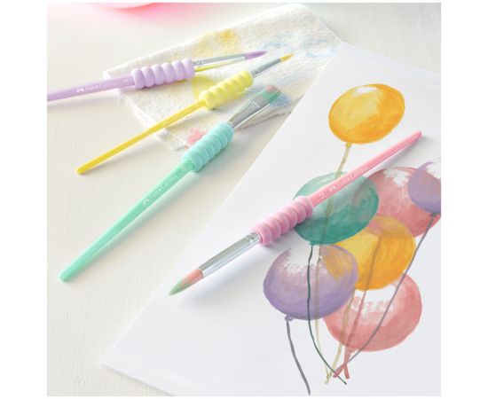 Набор кистей Faber-Castell 4шт., круглые № 12, 4, 8, плоская №10, пастел. цвета., блистер, европодвес 481620