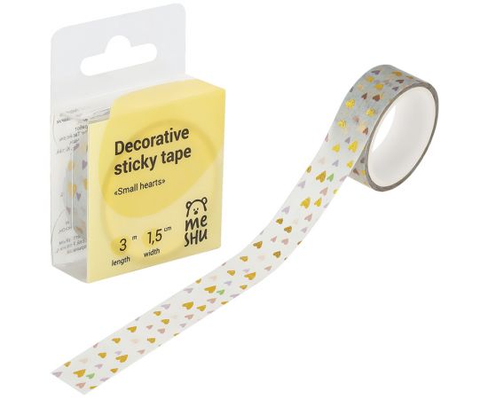 Клейкая лента декоративная MESHU "Small hearts", 1,5см*3м MS_36867