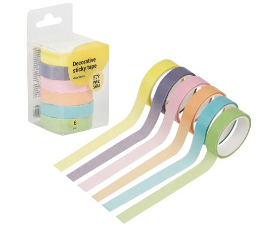 Набор клейких декоративных лент MESHU "Macaron", 6шт MS_36891