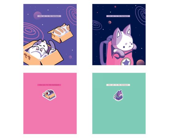 Тетрадь 48л., А5, клетка MESHU "Catbox", матовая ламинация, выборочный УФ-лак MS_43100