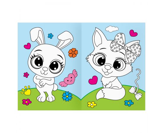 Раскраска с цв. фоном А4, 16 стр., ТРИ СОВЫ "Животные в стиле kawaii" PцА4_57748