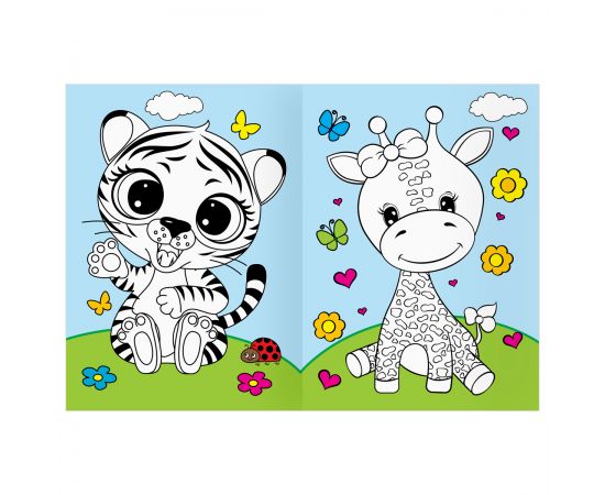 Раскраска с цв. фоном А4, 16 стр., ТРИ СОВЫ "Животные в стиле kawaii" PцА4_57748