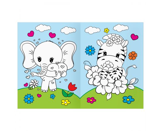 Раскраска с цв. фоном А4, 16 стр., ТРИ СОВЫ "Животные в стиле kawaii" PцА4_57748