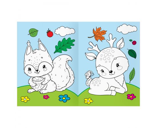 Раскраска с цв. фоном А4, 16 стр., ТРИ СОВЫ "Животные в стиле kawaii" PцА4_57748