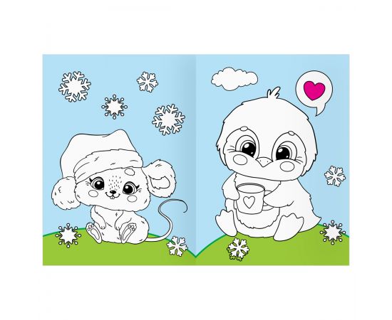 Раскраска с цв. фоном А4, 16 стр., ТРИ СОВЫ "Животные в стиле kawaii" PцА4_57748