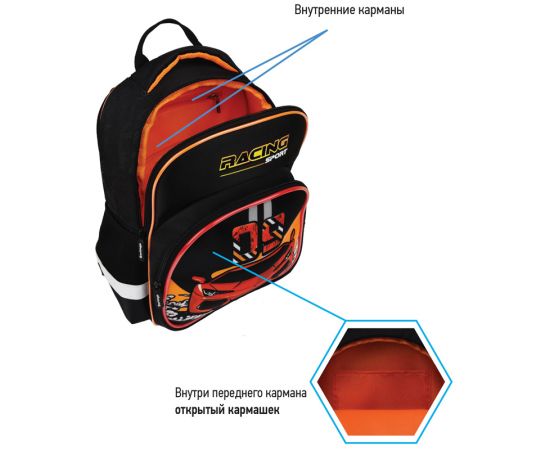 Рюкзак Berlingo Kids "Racing sport" 36*27*12см, 1 отделение, 2 кармана, эргономичная спинка, LED кант RU08085