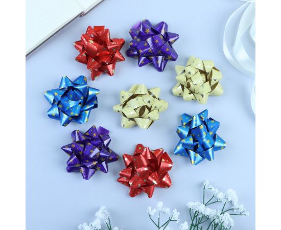Бант-звезда №7,5, фасовка 8 шт., металик с рисунком, микс 2952020