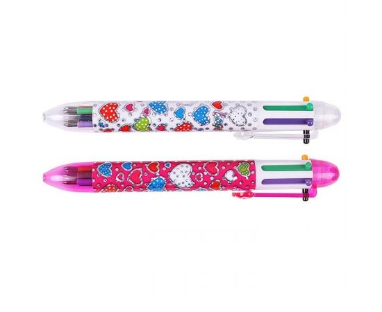 Ручка авт.  6-ти цветная "Darvish" корпус ассорти с рисунком сердечки DV-10262