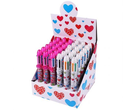 Ручка авт.  6-ти цветная "Darvish" корпус ассорти с рисунком сердечки DV-10262
