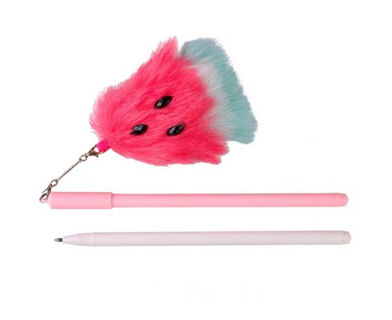 Ручка шар. синяя "Арбуз" меховой DV-12857
