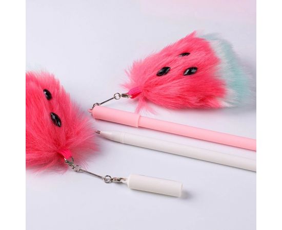 Ручка шар. синяя "Арбуз" меховой DV-12857