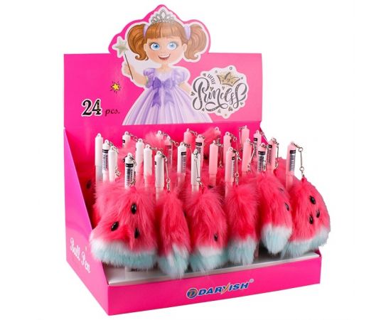 Ручка шар. синяя "Арбуз" меховой DV-12857