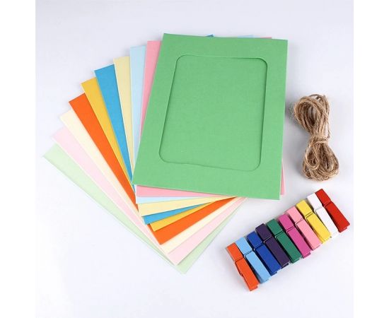 Растяжка с фоторамками цветная 8*10,5 см (10 бум.рамок+10 прищепок+шпагат) набор DV-H-1271A