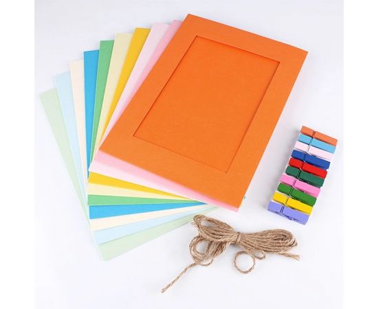 Растяжка с фоторамками цветная 9*13 см (10 бум.рамок+10 прищепок+шпагат) набор DV-H-1272A