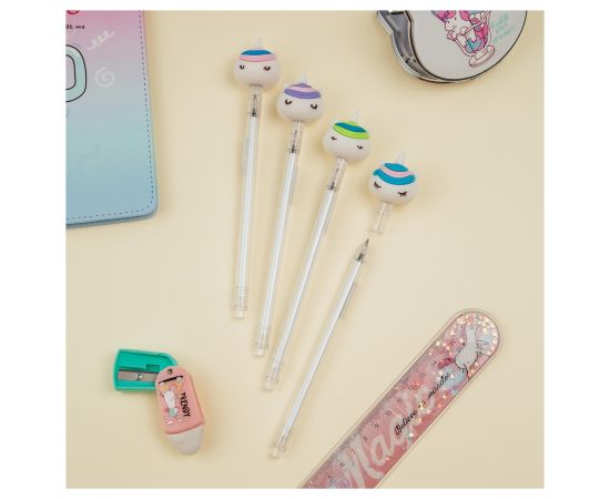 Ручка шариковая MESHU "White Unicorn", синяя, 0,7мм, корпус ассорти, с топпером MS_02613