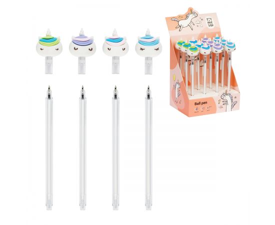 Ручка шариковая MESHU "White Unicorn", синяя, 0,7мм, корпус ассорти, с топпером MS_02613