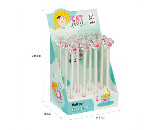 Ручка шариковая MESHU "Crystal Paw" синяя, 0,7мм, корпус ассорти, с топпером MS_02910