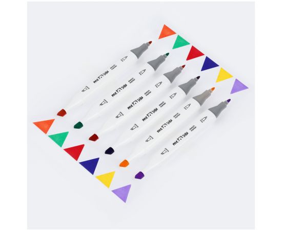 Набор двусторонних маркеров для скетчинга MESHU 06цв., основные цвета, корпус трехгранный, пулевид./клиновид.наконечники, ПВХ-бокс MS_38249