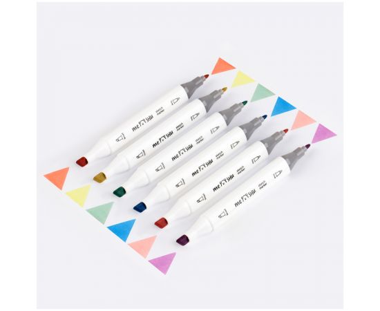 Набор двусторонних маркеров для скетчинга MESHU 06цв., пастельные цвета, корпус трехгранный, пулевид./клиновид.наконечники, ПВХ-бокс MS_38250