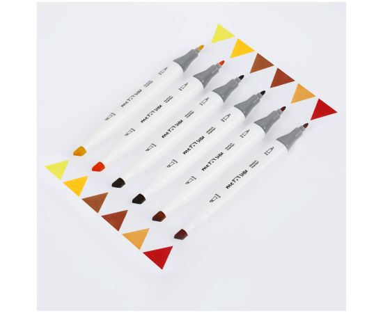 Набор двусторонних маркеров для скетчинга MESHU 06цв., осенние цвета, корпус трехгранный, пулевид./клиновид.наконечники, ПВХ-бокс MS_38251