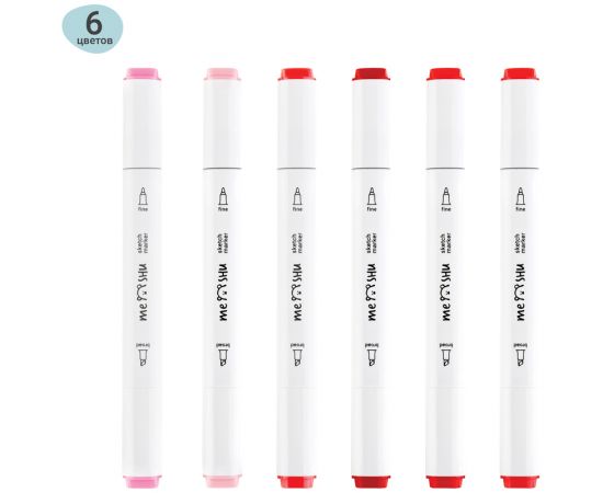 Набор двусторонних маркеров для скетчинга MESHU 06цв., розовые цвета, корпус трехгранный, пулевид./клиновид.наконечники, ПВХ-бокс MS_38252