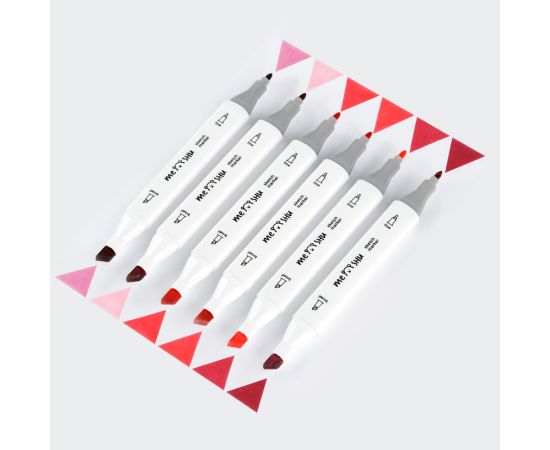 Набор двусторонних маркеров для скетчинга MESHU 06цв., розовые цвета, корпус трехгранный, пулевид./клиновид.наконечники, ПВХ-бокс MS_38252