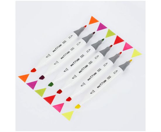 Набор двусторонних маркеров для скетчинга MESHU 06цв., флуоресцентные цвета, корпус трехгранный, пулевид./клиновид.наконечники, ПВХ-бокс MS_38253