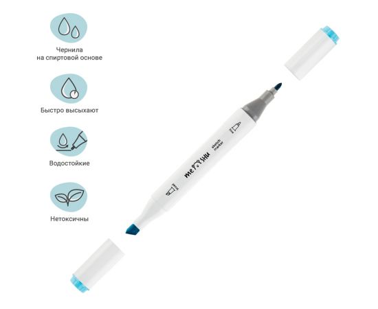 Набор двусторонних маркеров для скетчинга MESHU 06цв., морские цвета, корпус трехгранный, пулевид./клиновид.наконечники, ПВХ-бокс MS_38254