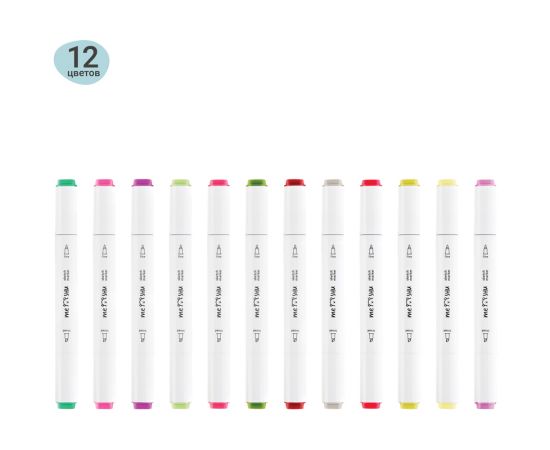 Набор двусторонних маркеров для скетчинга MESHU 12цв., цветочная гамма, корпус трехгранный, пулевид./клиновид.наконечники, ПВХ-бокс MS_38261