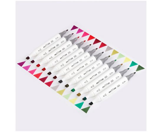 Набор двусторонних маркеров для скетчинга MESHU 12цв., цветочная гамма, корпус трехгранный, пулевид./клиновид.наконечники, ПВХ-бокс MS_38261