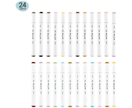 Набор двусторонних маркеров для скетчинга MESHU 24цв., пастельные цвета, корпус трехгранный, пулевид./клиновид.наконечники, ПВХ-бокс MS_38262