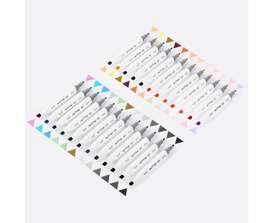 Набор двусторонних маркеров для скетчинга MESHU 24цв., пастельные цвета, корпус трехгранный, пулевид./клиновид.наконечники, ПВХ-бокс MS_38262