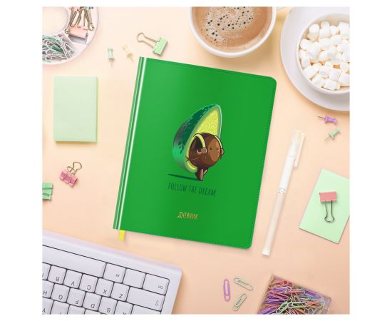Дневник 1-11 кл. 48л. (твердый) MESHU "Avocadreams", иск. кожа, УФ-печать с глиттером, тиснение фольгой, тон. блок, ляссе MS_49358