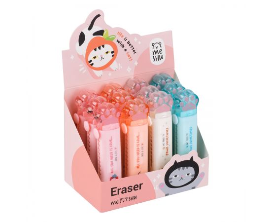 Ластик MESHU "Cat Paw", 93*28*17мм, термопластичная резина, выдвижной, пластиковый футляр MS_54912