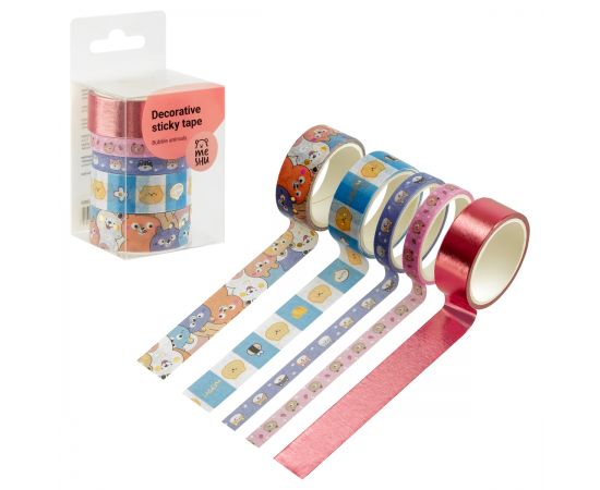 Набор клейких декоративных лент MESHU "Bubble animals", 5шт MS_55909