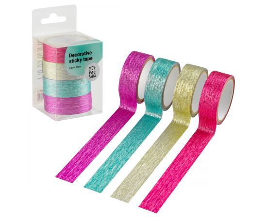 Набор клейких декоративных лент MESHU "Glitter lines", 4шт MS_55913