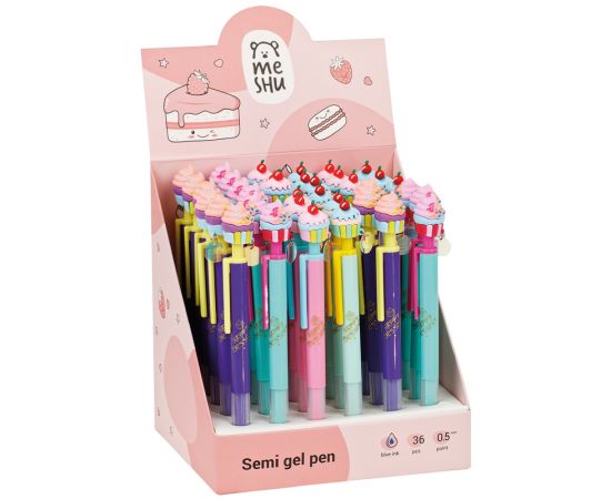 Ручка шариковая автоматическая MESHU "Sweets" синяя, 0,5мм, грип, корпус ассорти, с топпером MS_60980