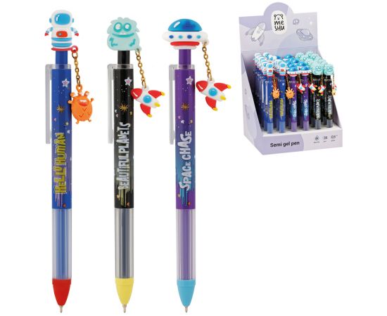 Ручка шариковая автоматическая MESHU "Space Journey" синяя, 0,5мм, грип, корпус ассорти, с топпером MS_61024