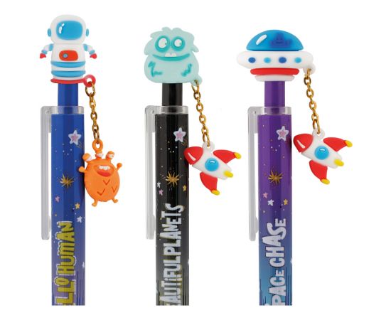 Ручка шариковая автоматическая MESHU "Space Journey" синяя, 0,5мм, грип, корпус ассорти, с топпером MS_61024