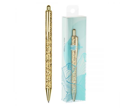 Ручка шариковая автоматическая MESHU "Gold shimmer" синяя, 1,0мм MS_89904