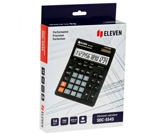 Калькулятор настольный Eleven SDC-554S, 14 разрядов, двойное питание, 155*205*36мм, черный SDC-554S