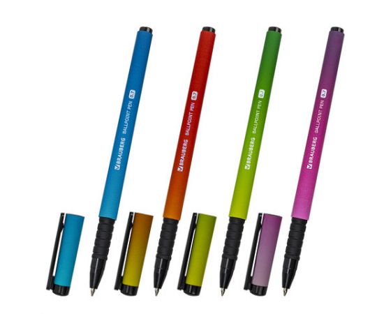 Ручка шариковая BRAUBERG SOFT TOUCH GRIP "GRADE NEON", СИНЯЯ, мягк.покрытие, ассорти,0,7мм,143710 143710