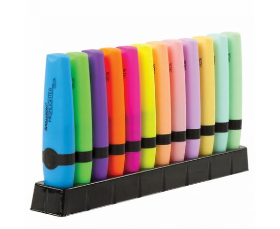 Набор текстовыделителей 12 ЦВЕТОВ на подставке, BRAUBERG "DELTA", линия 1-5 мм, 151737 151737