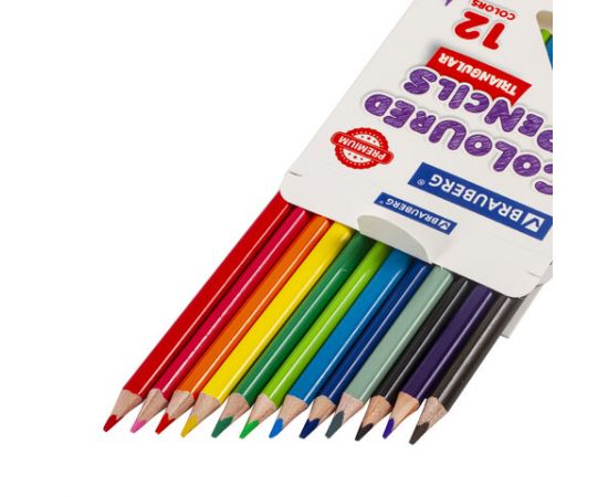 Карандаши цветные BRAUBERG PREMIUM, 12 цветов, трехгранные, грифель 3,3 мм, 181651 181651