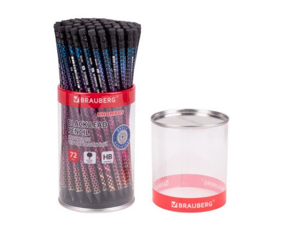 Карандаш чернографитный BRAUBERG "RHOMBUS", 1 шт., HB, с ластиком, корпус ассорти, 181755 181755