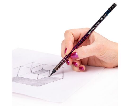 Карандаш чернографитный BRAUBERG "RHOMBUS", 1 шт., HB, с ластиком, корпус ассорти, 181755 181755