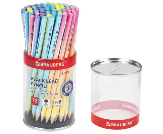 Карандаш чернографитный BRAUBERG "SOFT PASTEL", 1 шт., HB, корпус ассорти, 181768 181768
