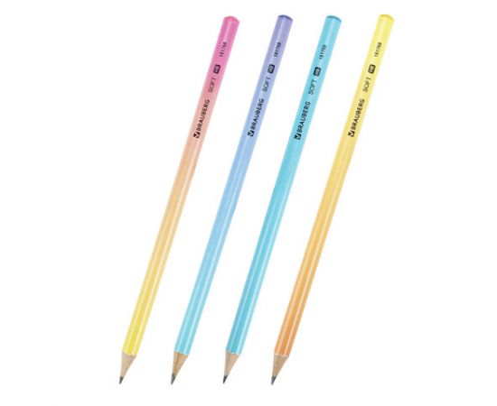 Карандаш чернографитный BRAUBERG "SOFT PASTEL", 1 шт., HB, корпус ассорти, 181768 181768